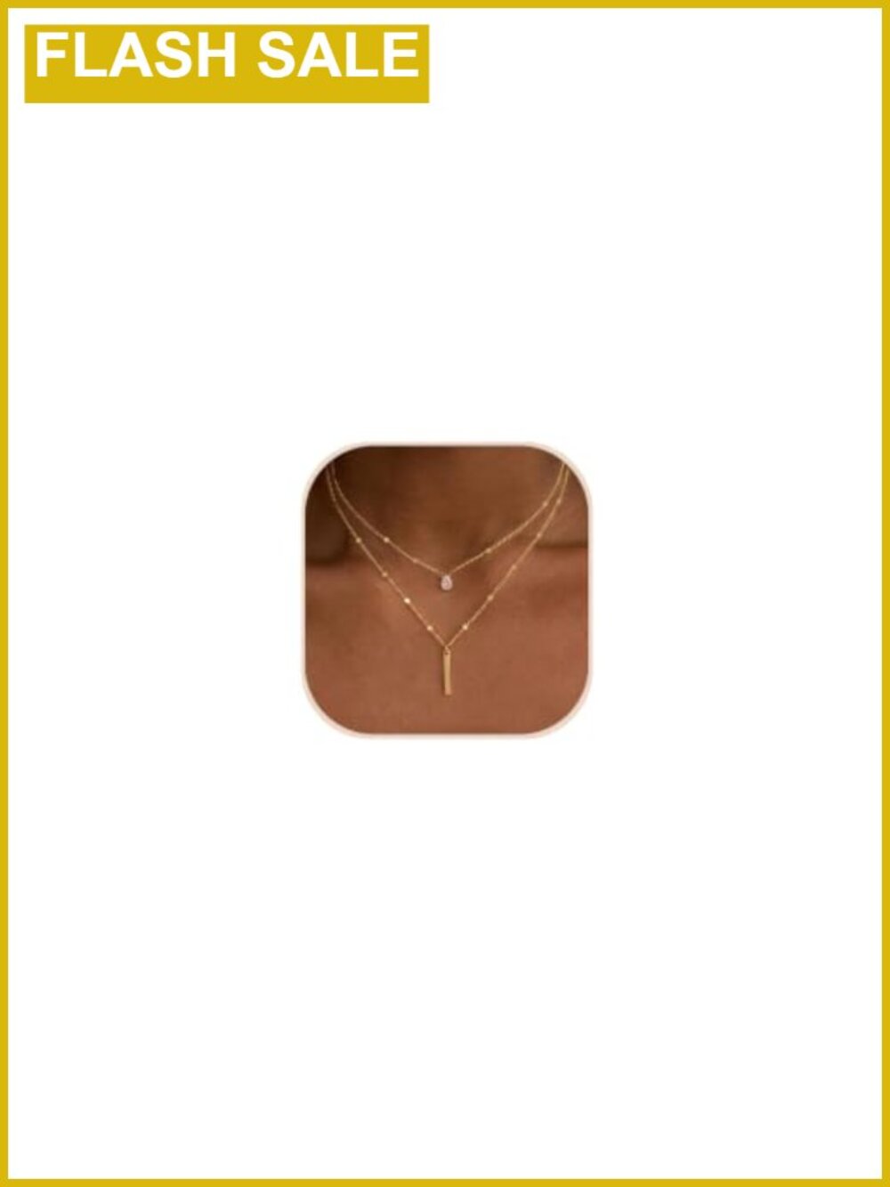 14K Gold Plated Layered Necklace Set Cubic Zirconia Teardrop Bar